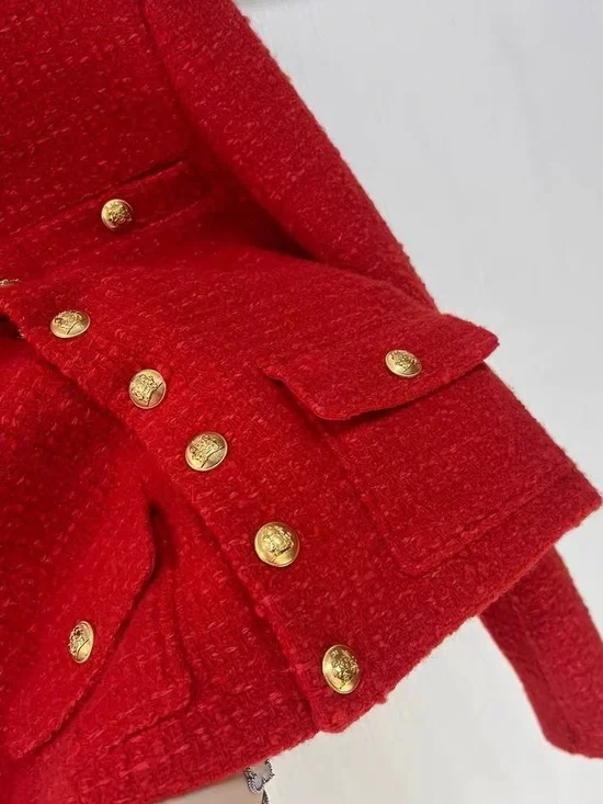 Authentic Celine Red Tweed Gold-Button Jacket - Picture 3 of 7